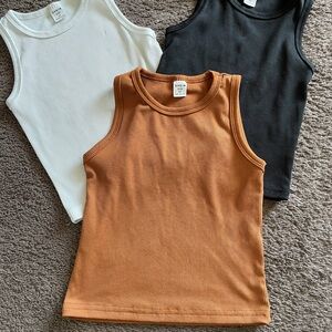 SHEIN Kids Ribbed Tank Tops - White, Black, and Brown